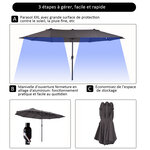 Parasol de jardin XXL parasol grande taille 4 6L x 2 7l x 2 4H m ouverture fermeture manivelle acier polyester haute densité gris