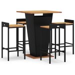 vidaXL Ensemble de bar jardin 5 Pièces noir poly rotin/bois massif acacia