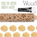 Rouleau à pâtisserie bois empreintes nature 39 cm + Stylo glaçage noir