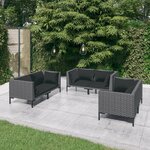 vidaXL Salon de jardin 6 Pièces avec coussins Résine tressée Gris foncé