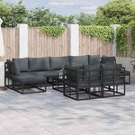 vidaXL Ensemble de canapé de jardin avec coussin 10 Pièces Noir Aluminium