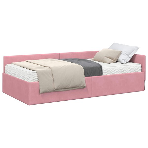 vidaXL Cadre de lit d'angle avec matelas 2 pc Rose 100 x 200 cm