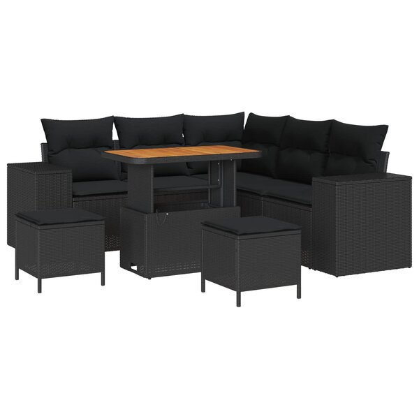 vidaXL Ensemble de canapé de jardin avec coussin 8 Pièces Noir polyrotin