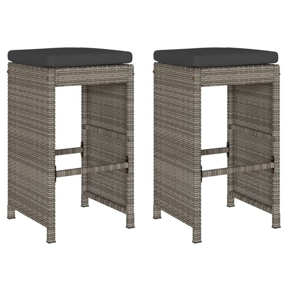 vidaXL Tabourets de bar jardin coussins lot de 2 gris résine tressée