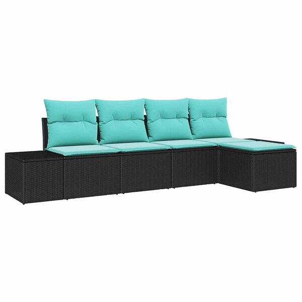 vidaXL Ensemble de canapé de jardin 5 Pièces Noir et turquoise polyrotin