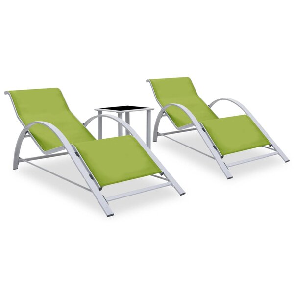 vidaXL Chaises longues 2 Pièces avec table Aluminium Vert