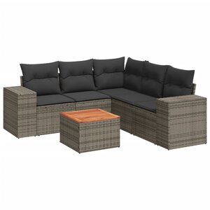 vidaXL Salon de jardin 6 Pièces avec coussins gris résine tressée