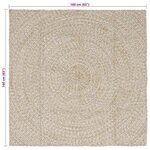 vidaXL Tapis de surface Carré Naturel et Blanc 160 x 160 cm Jute