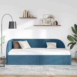 vidaXL Cadre de lit d'angle avec tête de lit Bleu 90 x 200 cm Velours