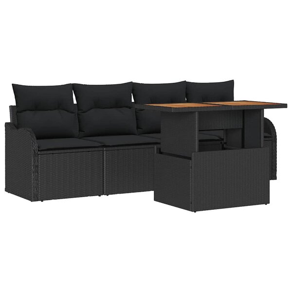 vidaXL Ensemble de canapé de jardin 5 Pièces Noir Poly rotin