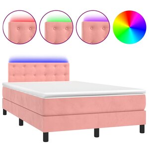 vidaXL Sommier à lattes de lit et matelas LED rose 120x190 cm velours