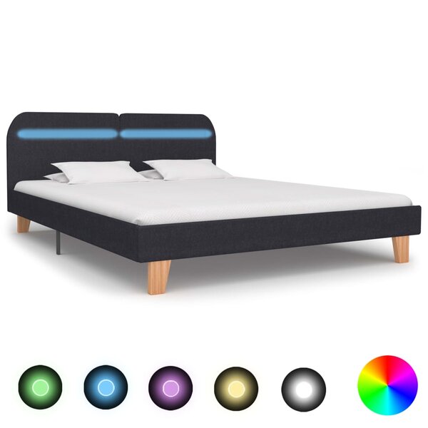 vidaXL Cadre de lit avec LED gris foncé tissu 180x200 cm