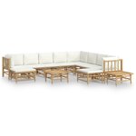vidaXL Salon de jardin 12 Pièces avec coussins blanc crème bambou