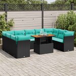 vidaXL Salon de jardin 10 Pièces avec coussins noir résine tressée
