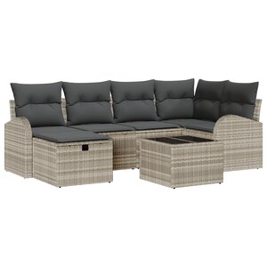vidaXL Ensemble de canapé de jardin en 7 pièces avec coussins gris clair en poly rattan