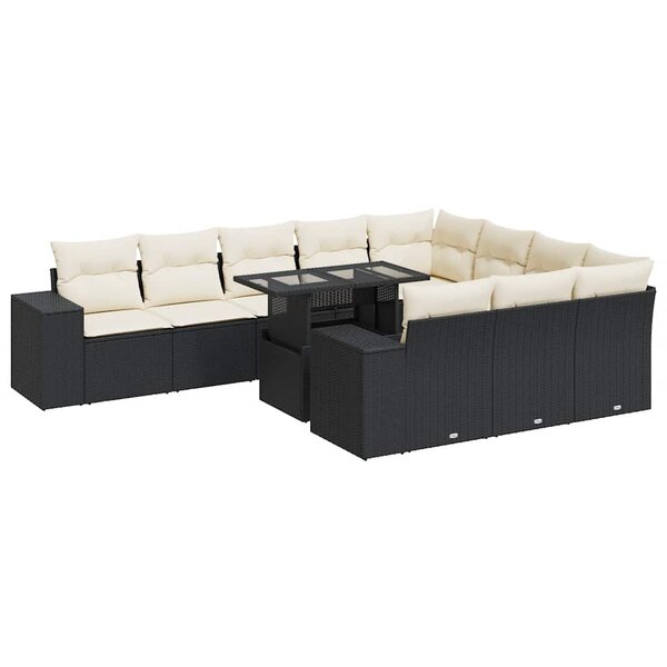 vidaXL Salon de jardin 11 Pièces avec coussins noir résine tressée