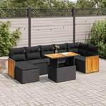 vidaXL Salon de jardin avec coussins 8 Pièces noir résine tressée acacia