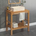 vidaXL Armoire de toilette en teck solide avec lavabo en marbre Crème