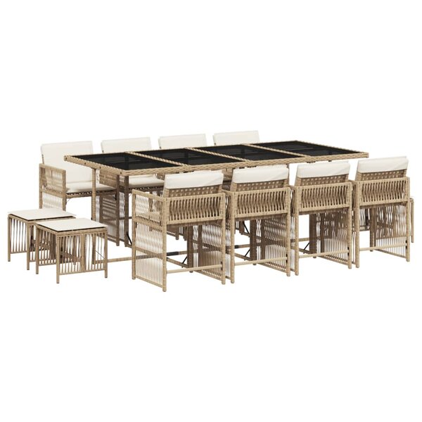 vidaXL Ensemble à manger de jardin et coussins 13 Pièces beige