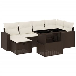 vidaXL Salon de jardin avec coussins 7 Pièces marron résine tressée