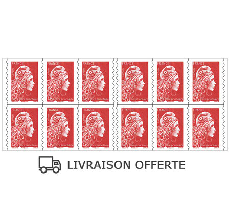 Carnet 12 timbres Marianne l'engagée - Lettre prioritaire - Rouge