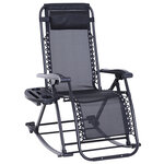 Fauteuil à bascule rocking chair pliable chaise longue zéro gravité 2 en 1 plateau porte gobelet tétière acier textilène noir