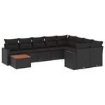 vidaXL Salon de jardin 10 Pièces avec coussins noir résine tressée