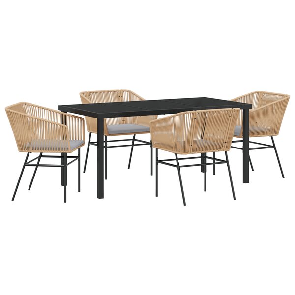 vidaXL Set de salle à manger de jardin de 5 pièces avec des coussins en polyrotin marron