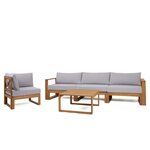Salon de jardin en bois d'acacia FSC - 5 personnes avec coussins gris perle LEVATA