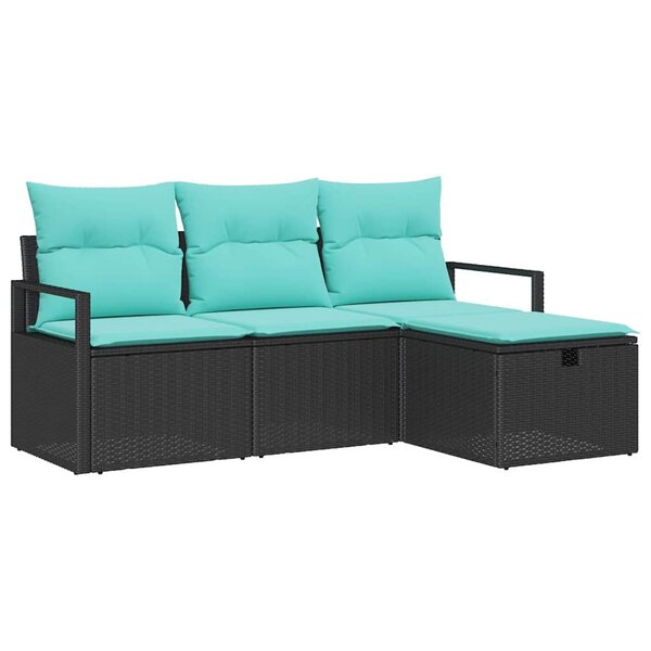 vidaXL Ensemble de Canapés 4 Pièces Noir et turquoise polyrotin