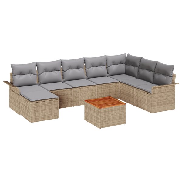 Ensemble de 9 Pièces de Canapé de Jardin Beige Rattan Acacia