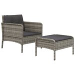 Salon de jardin meuble d'extérieur ensemble de mobilier 2 pièces avec coussins gris résine tressée 02_0015894