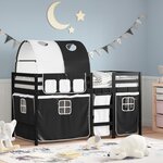vidaXL Lit mezzanine enfants et tunnel blanc/noir 90x190 cm pin massif
