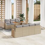 Ensemble de Canapé de Jardin 8 Pièces avec Coussins Beige Rattan Poly