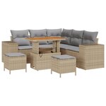 Ensemble de Canapés de Jardin de 8 Pièces avec Coussins Beige Rattan Poly Acacia