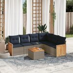 vidaXL Salon de jardin 7 Pièces avec coussins gris résine tressée