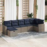 vidaXL Salon de jardin avec coussins 7 Pièces gris résine tressée