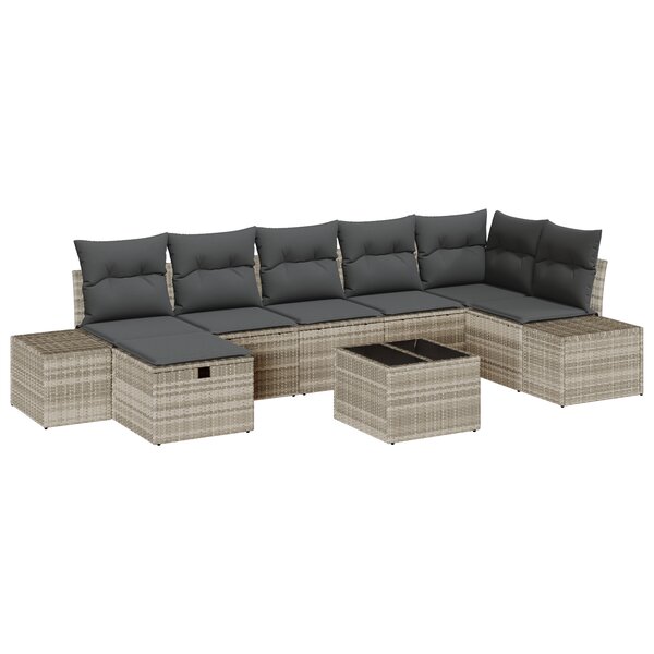 vidaXL Set de canapé de jardin 8 pièces avec des coussins gris clair en poly rotin