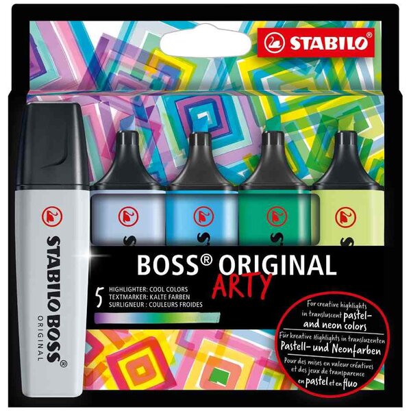Etui de 5 de surligneurs boss original arty couleurs froides stabilo