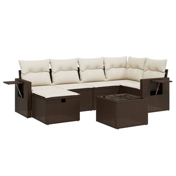 vidaXL Salon de jardin avec coussins 7 Pièces marron résine tressée