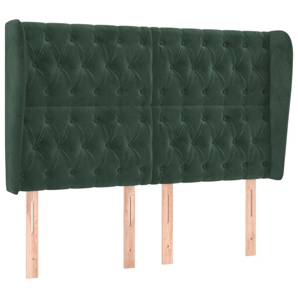 vidaXL Tête de lit avec oreilles Vert foncé 163x23x118/128 cm Velours