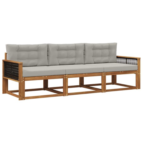 vidaXL Ensemble de canapés d'extérieur 3 pc Naturel et Gris clair