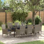 vidaXL Ensemble table et chaises avec coussin 9 Pièces Gris Rotin PE