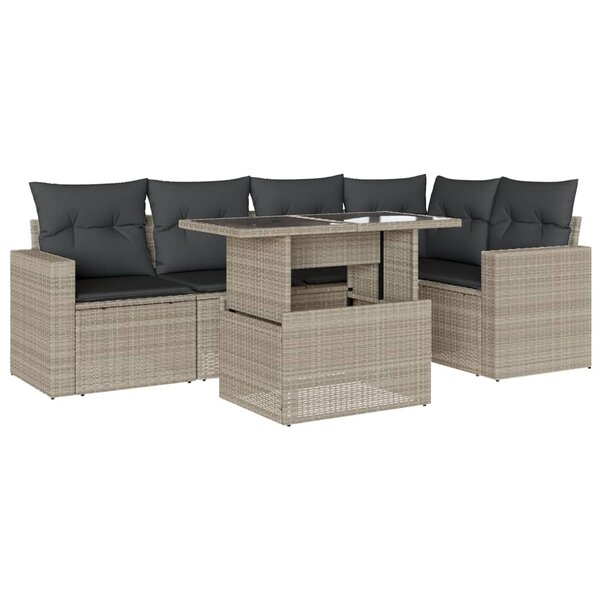 vidaXL Salon de jardin 6 Pièces avec coussins gris clair résine tressée