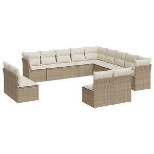 vidaXL Salon de jardin avec coussins 12 Pièces beige résine tressée