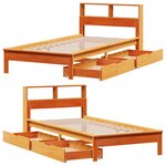 vidaXL Lit bibliothèque sans matelas cire marron 75x190 cm pin massif
