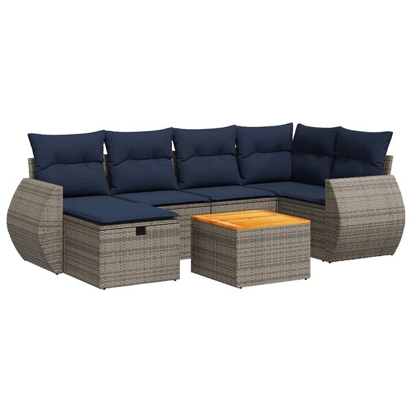 vidaXL Salon de jardin avec coussins 7 Pièces gris résine tressée