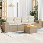 vidaXL Salon de jardin avec coussins 5 Pièces beige résine tressée