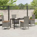 vidaXL Ensemble de Salle à Manger de Jardin 5 Pièces avec Coussins Rattan Poly Gris