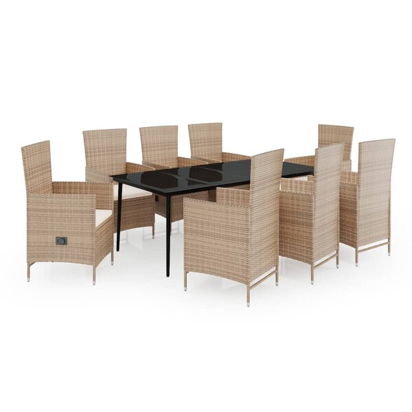 vidaXL Ensemble de salle à manger de jardin avec coussins 9 Pièces Beige